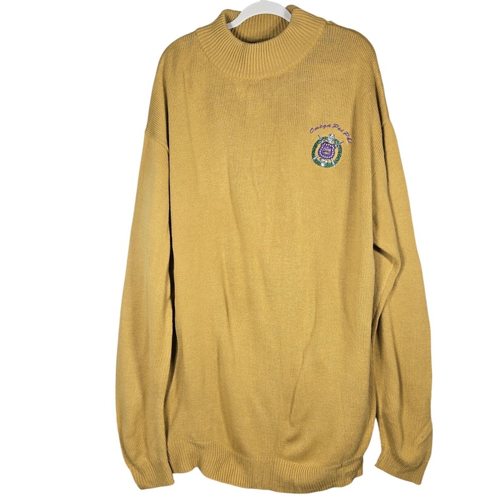 Delf Sweater Mens 2XL Old Gold Omega Psi Phi Embroidered Longline Mock Neck VTG
